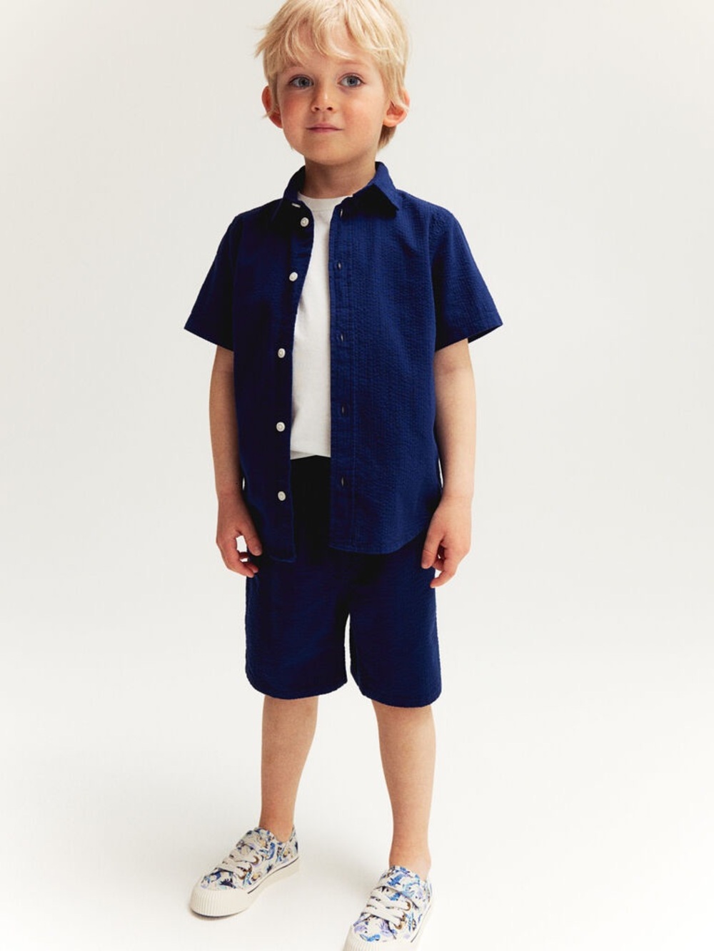 H&M Boys Navy Short Sleeve Button-Up Shirt Set